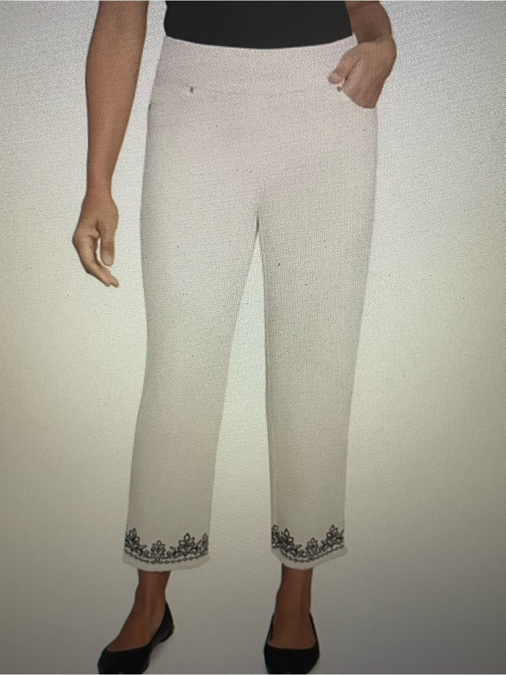 Alfred Dunner Natural Instinct Cropped Pants w/ Embroidered Hem Women’s Size 20W